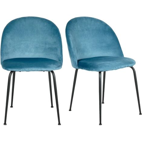 Lot de 2 chaises velours bleu capitonnée et pieds métal noir - FARA (1/5)