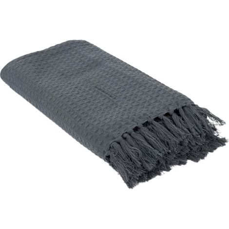Plaid jeté de canapé 120x150cm style gaufré coloris gris anthracite