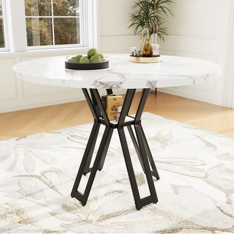 Mesa comedor redonda con efecto mármol y patas negras OKMYHOME (1/5)