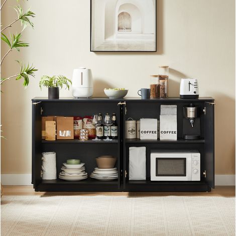 Buffet enfilade 160 cm avec rangement MDF noir HAVRYA (1/5)