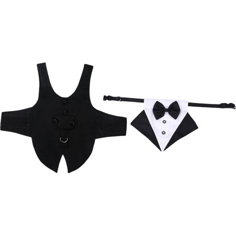 Dog Costume Set with Bandana, Elegant Tuxedo Pet Outfit, Comfortable and Breathable Clothing, Perfect for Special Events, Black, XXL (1/5)