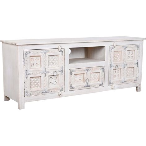 Mueble Tv Mango Madera 151X40X60 Envejecido Blanco (1/5)