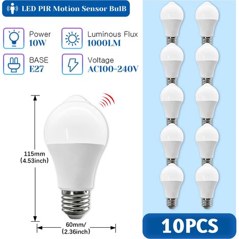 (10 ampoules, blanc chaud 3000K) Ampoules LED à détecteur de mouvement PIR, adaptées aux couloirs et aux portes de la maison. (1/5)