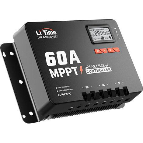 Régulateur Solaire MPPT 60A 12V/24V/36V/48V Max. 3200W Entrée DC Automatique avec Adaptateur Bluetooth, Écran LCD Paramétrable, Indicateurs LED, pour Batterie Lithium (1/5)