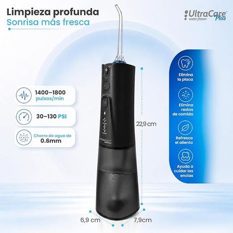 Hydropulseur dentaire portable, hydropulseur buccal sans fil USB-C avec embouts, réservoir 300 ml, jet d'eau pour orthodontie, implants et voyage (1/2)