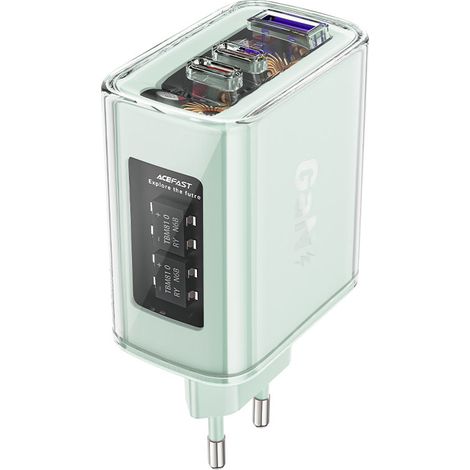 GaN 65W Wandladegerät mit 3 Anschlüssen (1x USB, 2x USB-C) Grün (1/5)