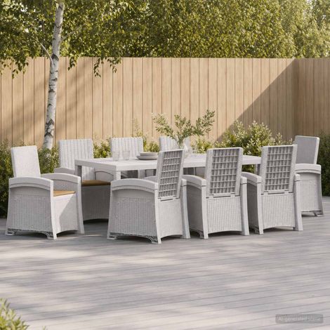 vidaXL Ensemble de salle à manger pour jardin 9 pc Blanc et taupe PP (1/5)