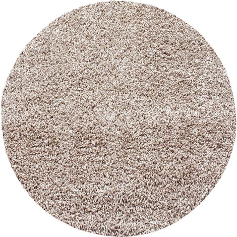 Tapis Rond Shaggy Uni Poils Longs Tapis Salon Chambre (Beige - 160x160cm)