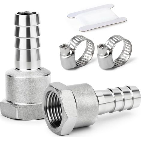 2 pièces raccords embout cannelé acier inox 304, 10 mm vers filetage mâle BSP 3/4", raccord compression eau, carburant, air - 1/2"F X 10MM(2PCS) (1/5)