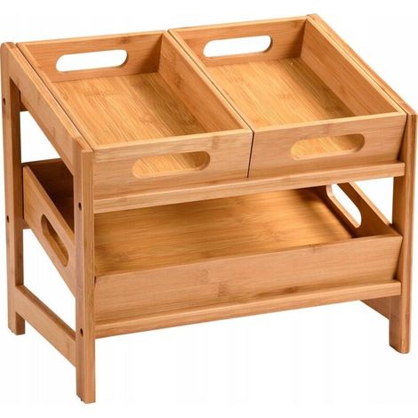 Étagère à épice en bambou FSC – 3 bacs amovibles – Dimensions 39.5 x 26 x 34.5 cm – Rangement optimisé pour cuisine moderne – Kesper (1/3)