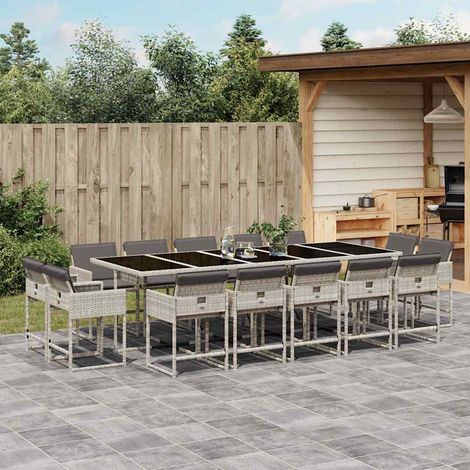 Ensemble à manger de jardin et coussins 15 pcs-Salon de jardin gris clair rotin 848633 (1/5)