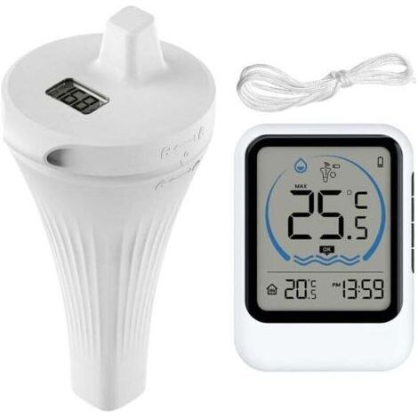 Thermomètre de piscine sans fil IP68 flottant avec capteur de température - Écran LCD - Thermomètre numérique sans fil pour piscine, aquarium, baignoire, étang (1/4)