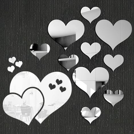 15 Pièces Stickers Muraux Miroir Cœur Muraux Adhésifs en Acrylique Argent Miroir a Coller sur Porte Placard, Decoration pour Salon Chambre Bureau, Couloir, Chambre d'enfant (1/5)