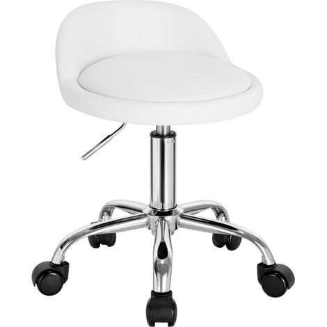 Tabouret de bureau pivotant avec roulettes, chaise d'ordinateur réglable en hauteur avec dossier bas, tabouret de travail à bascule-leather white (1/5)