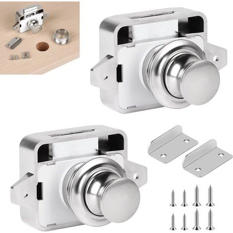 Juego de 2 cerraduras metálicas sin llave con botón pulsador para autocaravanas，caravanas y barcos，15-18 mm (1/5)