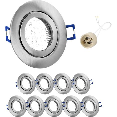 4x Spot LED Encastrable IP65 Cadre Avec Douille GU10, Spots de plafond en Fer Nickel brossé, Rond plat Spots Salle de bain spot cadre d'encastrement 68mm pour extérieur- intérie