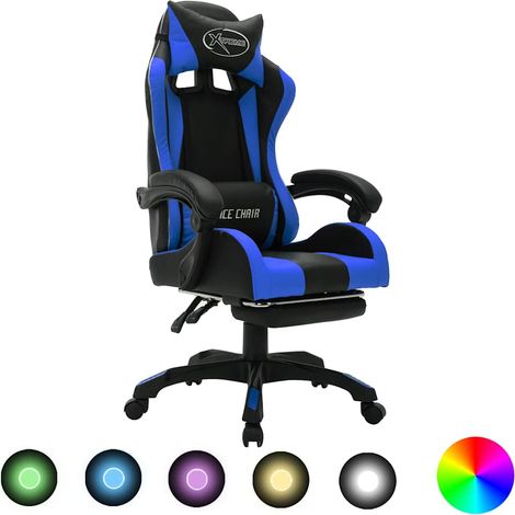 vidaXL Fauteuil de jeux vidéo avec LED RVB Bleu et noir Similicuir (1/5)