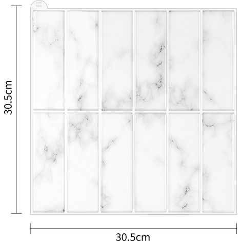 Carrelage de métro 3D autocollant (imitation marbre blanc, épaisseur 2,4 mm, 3,6 x 3,6 m) pour dosseret de cuisine, salle de bain, camping-car, décoration murale - Vinyle autocollant (1/4)