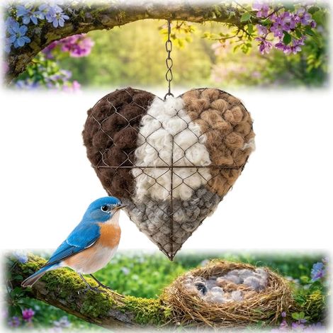 Laine d'alpaga pour oiseaux - Fabriqué à la main en forme de cœur - Distributeur de laine d'alpaga pour oiseaux - Nichoir rechargeable - Matériel de nidification pour oiseaux - Abri - Matériau de (1/5)