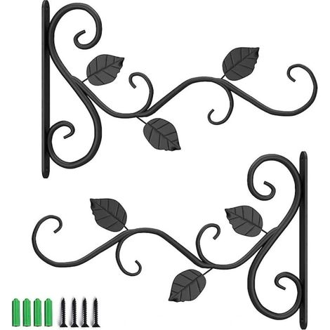 Filiyano-Lot de 2 crochets muraux pour plantes suspendues 38x19cm Crochets muraux en fer forgé pour l'intérieur avec vis pour plantes, lanternes (1/4)