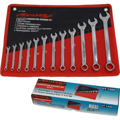 Neilsen 12pc Fully Polished Metric Combination Spanner Wrench Set 6mm - 22mm (1/2)