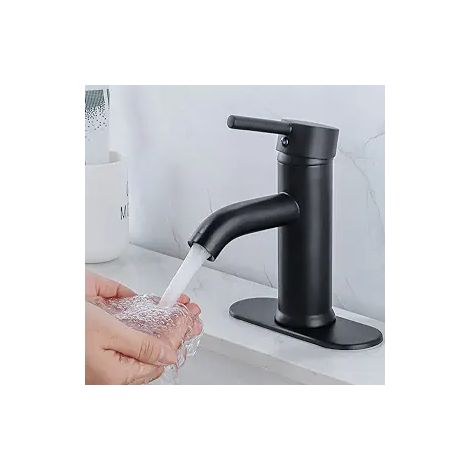 Robinet de lavabo noir, mitigeur à levier unique, robinetterie salle de bain moderne, finition matte, débit d'eau réglable, usage résidentiel, qualité durable. (1/3)