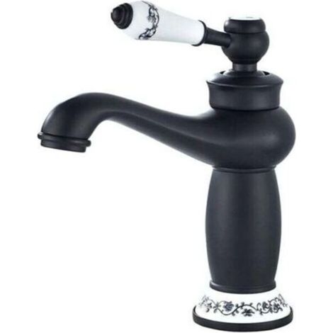 Robinet mitigeur lavabo rétro design unique en laiton noir – pour salle de bain, montage sur plan vasque