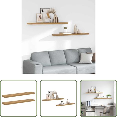 Rangement intérieur - Étagère Murale 2 pcs Marron 120 x 23,5 x 4 cm Bois d'ingénierie (1/5)