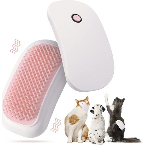 Lot de 2 brosses électriques pour animaux - Peigne de massage vibrant pour chats/chiens - Dents souples en TPE - Élimine les poils morts - Portable et facile à utiliser (rose) (1/5)