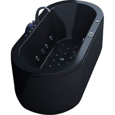 Whirlpool Indoor Spa Badewanne VILLA SOFIA schwarz 194 x 90 cm mit Heizung Massagedüsen LED (1/2)