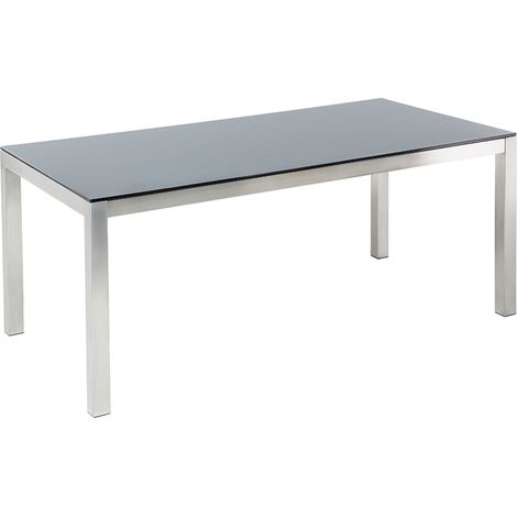 Mesa de jardín con tablero de vidrio negro 180 x 90 cm para 6 personas con marco de acero Grosseto (1/5)