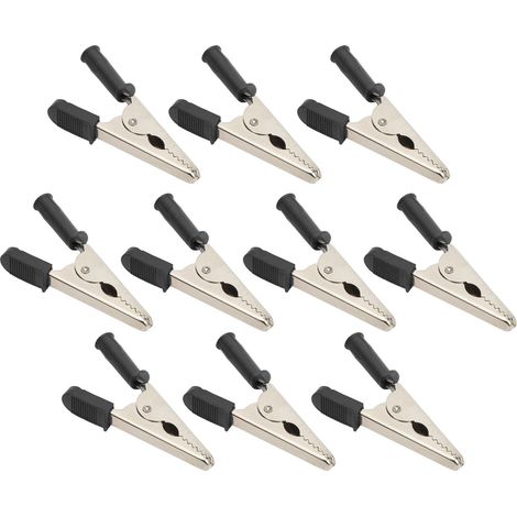 10 pinces crocodile J.60047 en laiton, ouverture 20 mm, pour test de batterie et diagnostic électrique - Noir (1/5)
