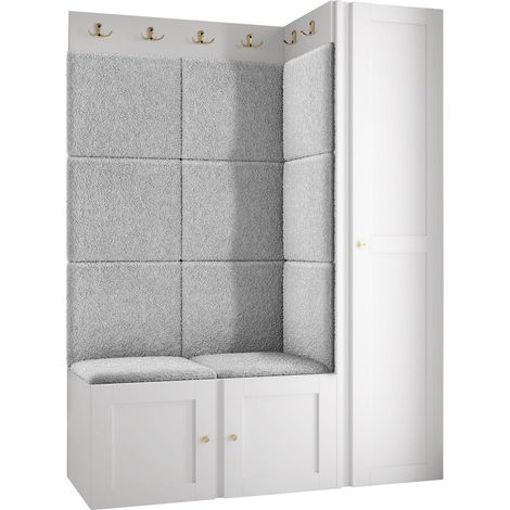 Conjunto para recibidor Hartford 377, Abriamo 6, 186x124x46cm, MDF, Aglomerado laminado, Tapiz, Colocada, Montada en la pared