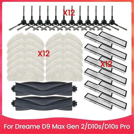 Brosse latérale principale, chiffon de nettoyage, filtre HEPA, pièce de rechange pour nettoyeur haute pression Dreame D9 Max Gen 2/D10s/D10s Pro. Nettoyage efficace. (1/4)