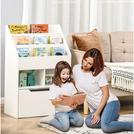 MEUBLIV Librería infantil 60 x 29,9 x 90 cm blanca con cajón (1/5)