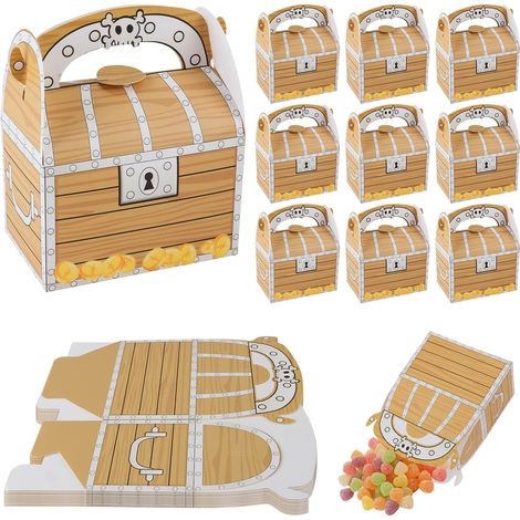 12 Pièces à Trésors Pirate En Papier, Coffret Cadeau Pirate avec Poignée, Pirate En Papier Boîte, Coffret Cadeau pour Thème Pirates, pour Soirée Pirate Enfant Party Fête, et Chasses au Trésor (1/5)