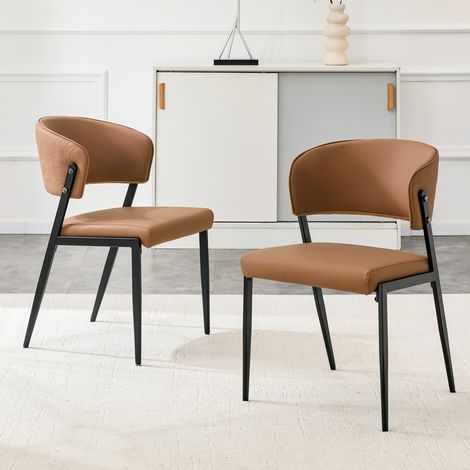 Chaise de salle à manger 47x51x78 cm en simili cuir marron, moderne, lot de 2 pour salon FloraGrace (1/5)