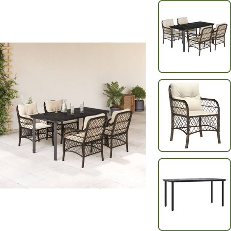The Living Store Ensemble à manger de jardin 5 pcs et coussins marron poly rotin - Table de jardin (1/5)