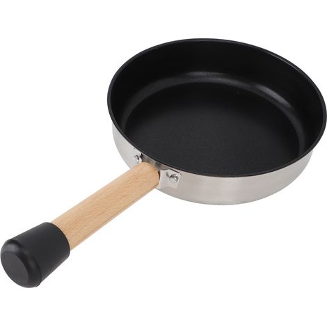 Poêle à frire portable en acier inoxydable 304, antiadhésive, avec manche en bois et sac de rangement, idéale pour la cuisson sur plaque de cuisson, le camping et les pique-niques. (1/5)