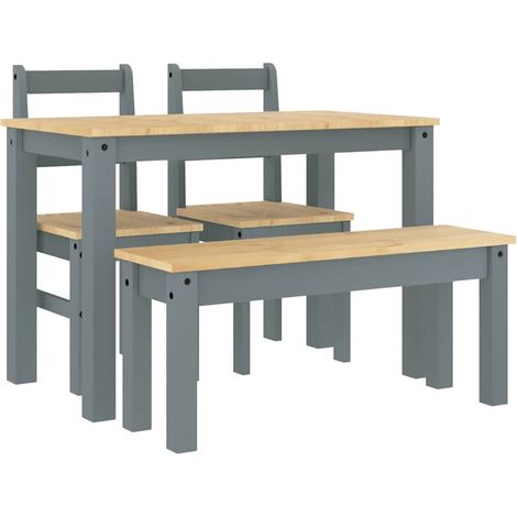 Ensemble à manger PANAMA 4 pcs  Meubles de salle à manger gris bois de pin massif