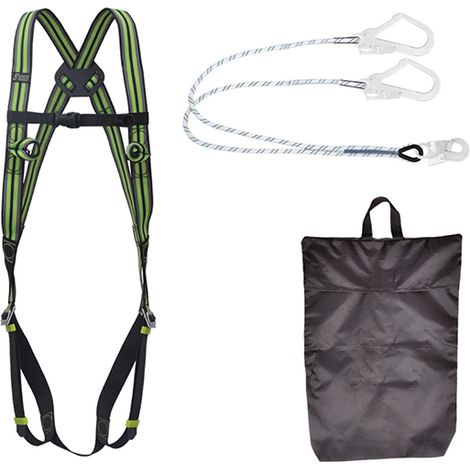 Kit di lavoro di ritenuta premium con imbracatura anticaduta a 2 punti di aggancio e cordino di ritenuta a forcella in corda intrecciata, lunghezza 1,50 m - FA8011200