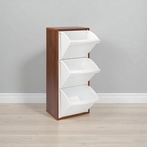 Mobile in legno per raccolta differenziata a 3 vani 40x101h cm NOCE (1/5)