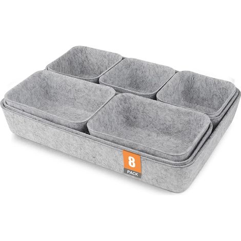Lot de 8 organiseurs de tiroirs en feutre empilables - Système de rangement - Tiroirs - Boîte de rangement pour accessoires de bureau, coiffeuse, chambre à coucher (1/5)