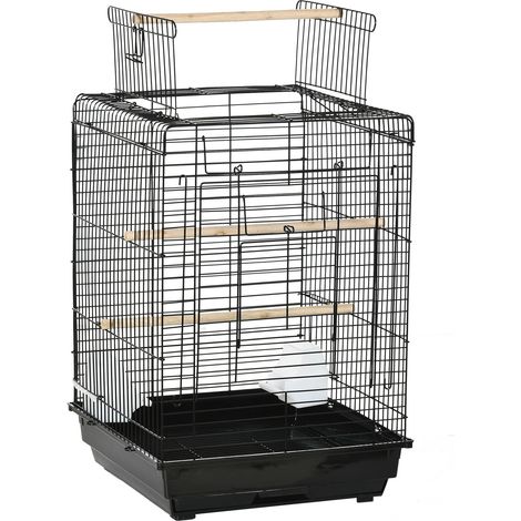 Gabbia per uccelli con vassoio rimovibile e maniglia 40 x 40 x 59 cm per cocorite salotto elegante e contemporaneo in acciaio nero 210007562