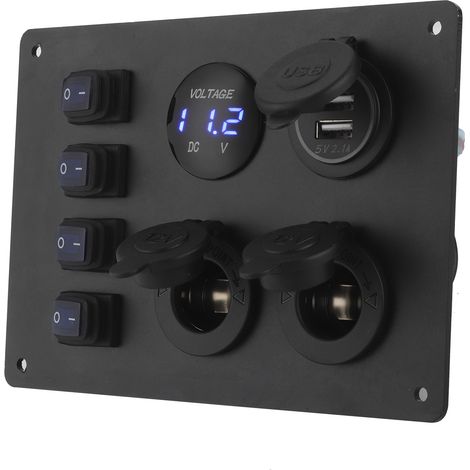 Panneau étanche à 4 interrupteurs à bascule, double port USB, affichage de la tension, prise 12 V pour voiture, bateau et camping-car (1/5)