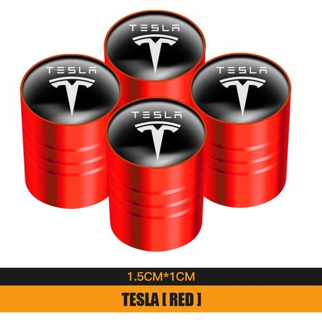 (Rouge) 4 bouchons de valve de pneu en métal pour Model 3, Model S, Model X, Model Y et Roadster - Accessoires de décoration automobile (1/5)
