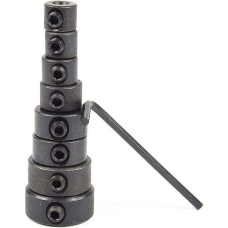 Colliers Limitation Forage, Foret Butée Profondeur,8 Pieces Positionneur Anneau Profondeur, Réglable Butée Foret Butées Profondeur Forage Colliers D'Arrêt de Profondeur avec Clé Hexagonale 3-16 (1/4)