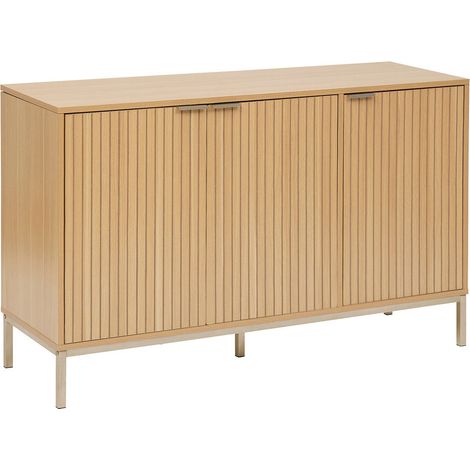 Buffet, meuble de rangement bas en bois coloris beige -  Longueur 120 x Profondeur 40 x Hauteur 76 cm (1/5)