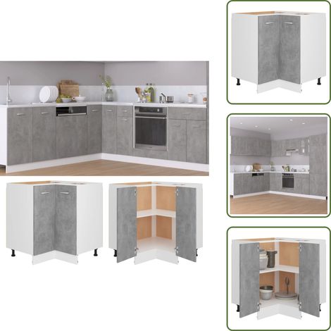 Armoire de plancher d'angle gris béton 75,5x75,5x81,5 cm bois - Armoire De Cuisine - Meuble De Rangement - Armoire D'angle - Mobilier De Cuisine - Rangement Cuisine (1/5)