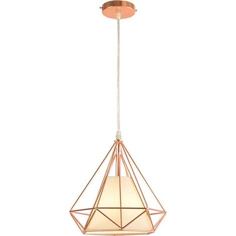 – Lustre suspension cage diamant 25x25cm – Luminaire doré rose pour chambre, couloir, salon – Douille E27, 60W max – Câble réglable 100cm (1/5)